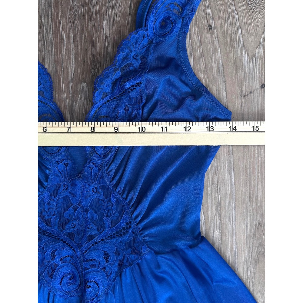 Vintage Vandemere Olga Cobalt Blue Maxi Nightgown M Lace Bodice Full Sweep Glam - Picture 3 of 8